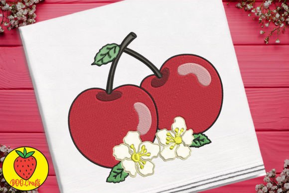 Cute Cherry and Flowers Embroidery
